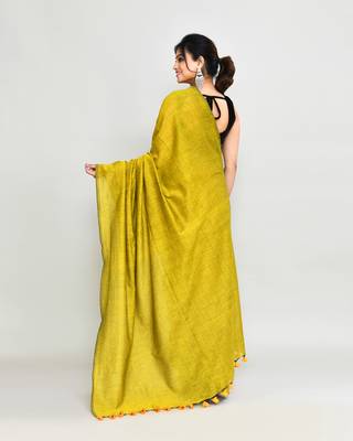 Handspun cotton lemon handloom saree with blouse 5