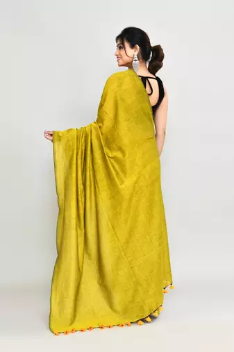 Handspun cotton lemon handloom saree with blouse