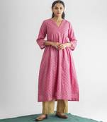 Pink hand embroidered chanderi silk kurta (with slip) with pant