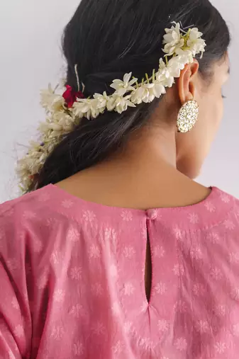 Pink hand embroidered chanderi silk kurta (with slip) with pant