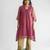 Plum hand embroidered zari stripe kurta (with slip) with pant
