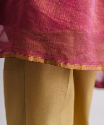 Plum hand embroidered zari stripe kurta (with slip) with pant 3