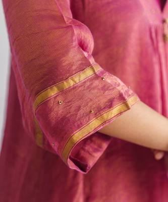 Plum hand embroidered zari stripe kurta (with slip) with pant 4