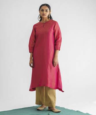 Pink embrodiered georgette tissue kurta (with slip) with pant 1