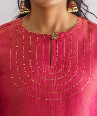 Pink embrodiered georgette tissue kurta (with slip) with pant 4