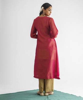 Pink embrodiered georgette tissue kurta (with slip) with pant 5