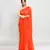 Women's orange red dual tone exclusive embroidery saree with tassels without blouse