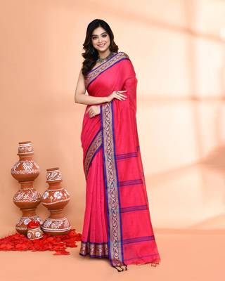 cotton silk rose handloom saree with blouse piece 1