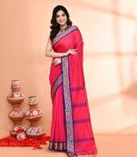 cotton silk rose handloom saree with blouse piece