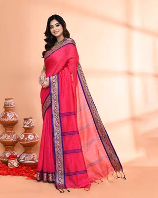 cotton silk rose handloom saree with blouse piece 2