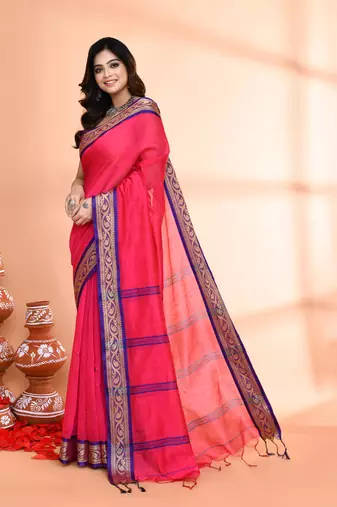 cotton silk rose handloom saree with blouse piece