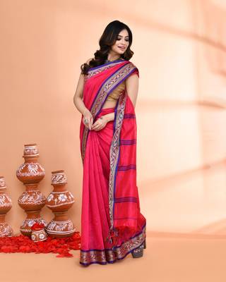 cotton silk rose handloom saree with blouse piece 3