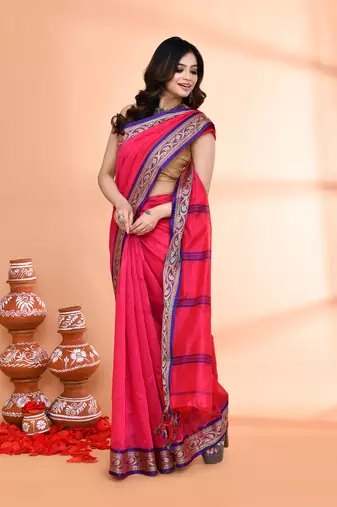 cotton silk rose handloom saree with blouse piece