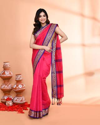 cotton silk rose handloom saree with blouse piece 4