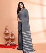 grey hand work cotton saree with blouse piece