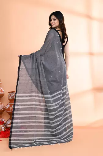 grey hand work cotton saree with blouse piece