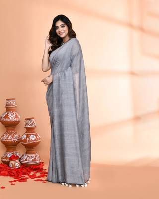 Handspun cotton silver grey handloom saree with blouse 2