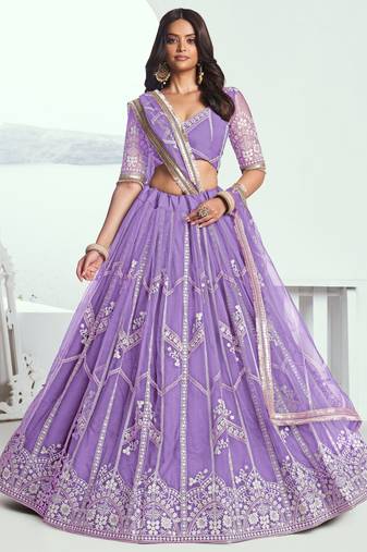 Lavender Thread Work Net Engagement Wear Lehenga Choli