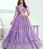Lavender Thread Work Net Engagement Wear Lehenga Choli