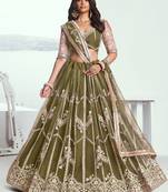 Olive Green Sequins Net Mehendi Wear Lehenga Choli