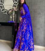 Blue Floral Printed Georgette Designer Lehenga Choli With Jacket