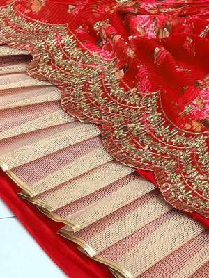 red thread embroidered georgette lehenga set choli with dupatta with jacket 3