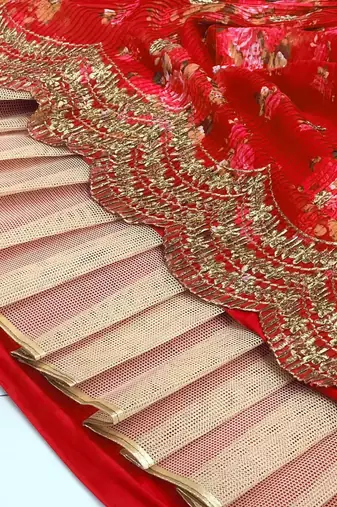 red thread embroidered georgette lehenga set choli with dupatta with jacket
