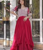 Pink Beadwork Georgette Readymade Lehenga With Kurti