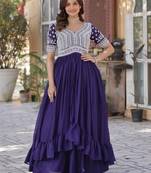 Purple Bead Work Georgette Readymade Lehenga With Kurti