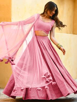 baby pink georgette party lehenga set choli with dupatta 4