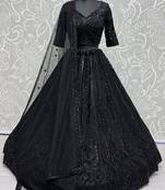 Black Hand Embroidery Net Sangeet Wear Lehenga With Blouse