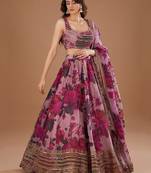 Pink Floral Printed Organza Bridesmaid Lehenga Choli