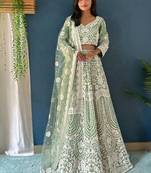 Pista Green Pearl Work Net Engagement Wear Lehenga Choli
