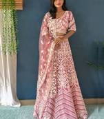pink pearl work net lehenga set choli with dupatta with dupatta
