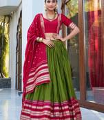 Green Zari Weaving Chanderi Silk Mehendi Wear Lehenga Choli