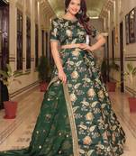 Bottle Green Zari Work Art Silk Wedding Wear Lehenga Choli