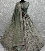 green sequins velvet bridal lehenga set choli with dupatta with double dupatta