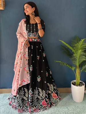 Elegant Floral Embroidered Black Lehenga Choli 1