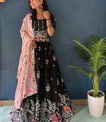 Black Thread Embroidered Chinon Party Wear Lehenga Choli