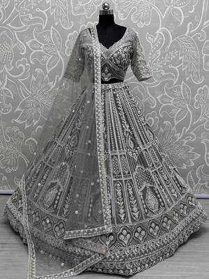 grey sequins net lehenga set choli with dupatta with dupatta 1