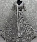 grey sequins net lehenga set choli with dupatta with dupatta