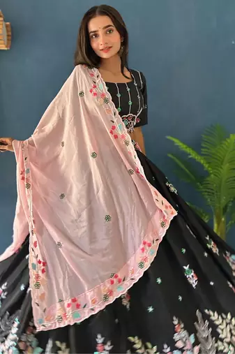 Elegant Floral Embroidered Black Lehenga Choli