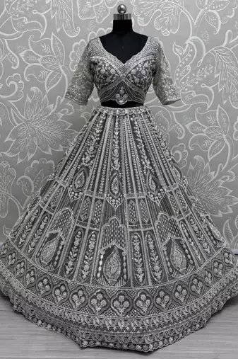 grey sequins net lehenga set choli with dupatta with dupatta