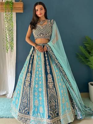 Premium Designer Teal & Powder Blue Lehenga Choli 1