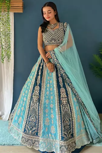 Premium Designer Teal & Powder Blue Lehenga Choli