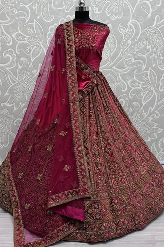 Dark Pink Dori Work Bridal Lehenga Choli With Double Dupatta