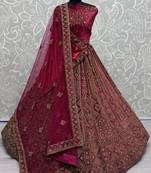 dark pink dori work bridal lehenga set choli with dupatta with double dupatta