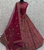 Hot Pink Sequins Velvet Bridal Lehenga Choli With Double Dupatta