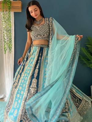 Premium Designer Teal & Powder Blue Lehenga Choli 4