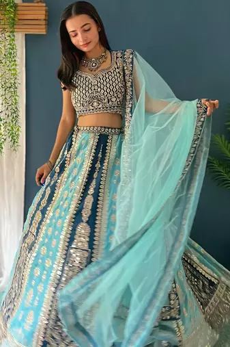 Premium Designer Teal & Powder Blue Lehenga Choli